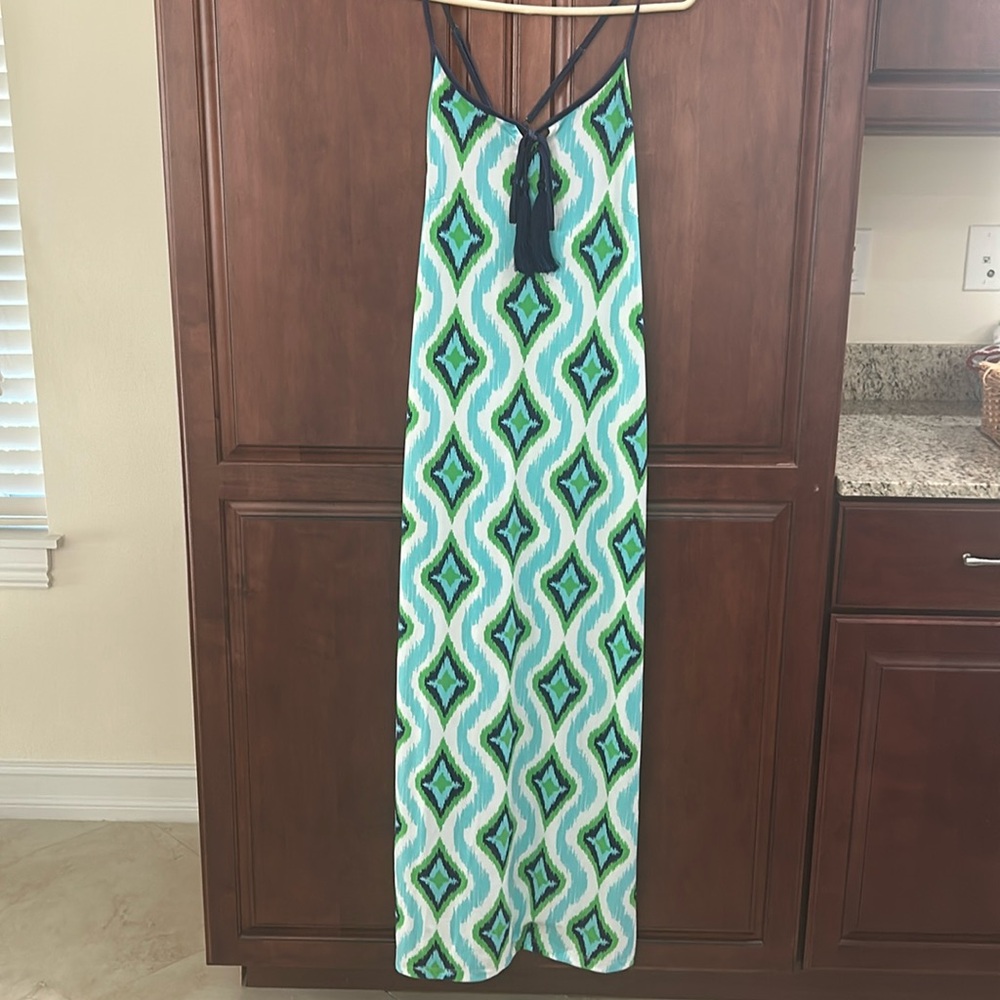 Patterned Green and Blue Women's Dress